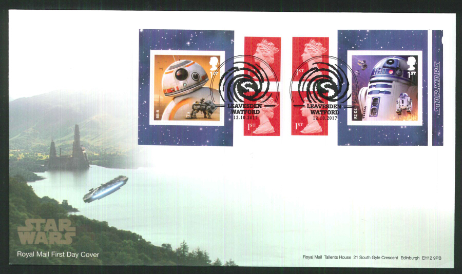 2017 - First Day Cover "Star Wars" Droids Retail Booklet, Royal Mail, Leavesden, Watford Pictorial Postmark